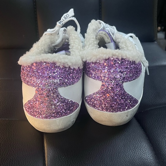 Golden Goose White and Purple Glitter Sneakers - Picture 3 of 5